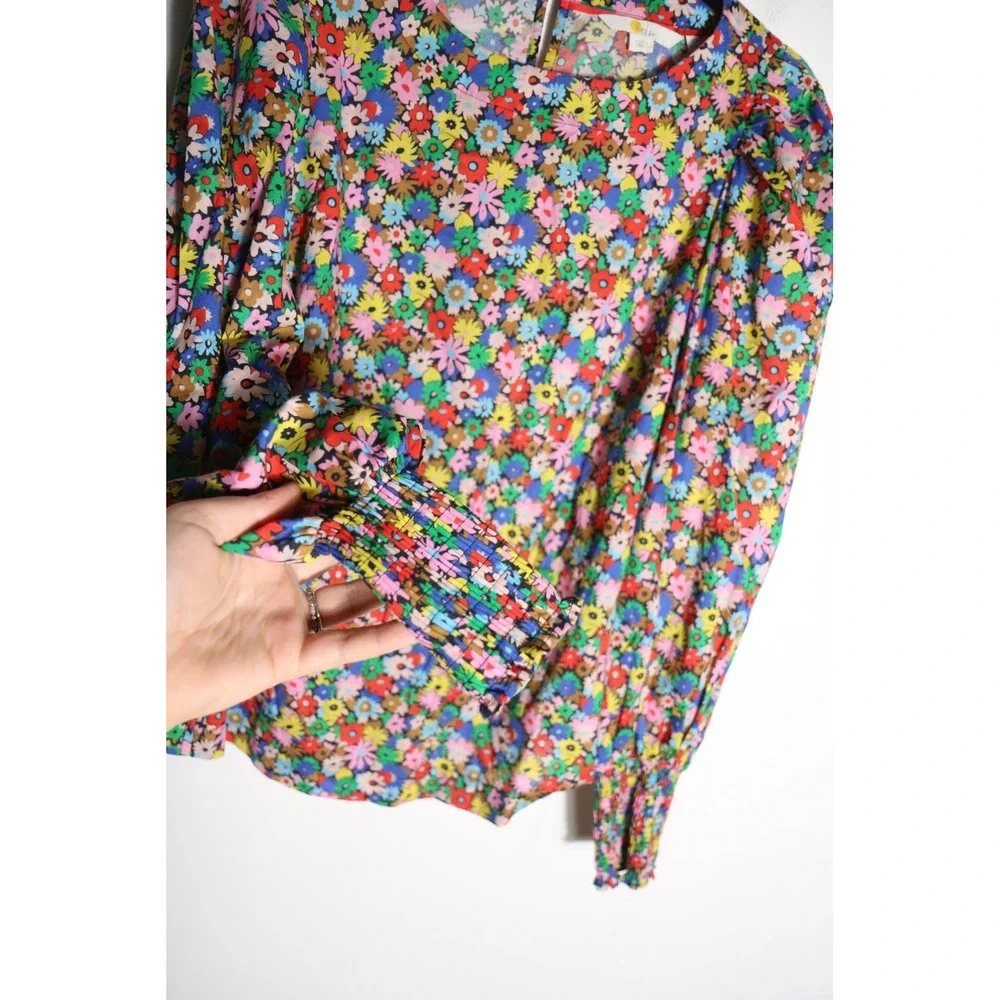 Boden Smocked Cuff Cotton Blouse Top Womens 6 Ditsy Floral Puff Sleeve Preppy